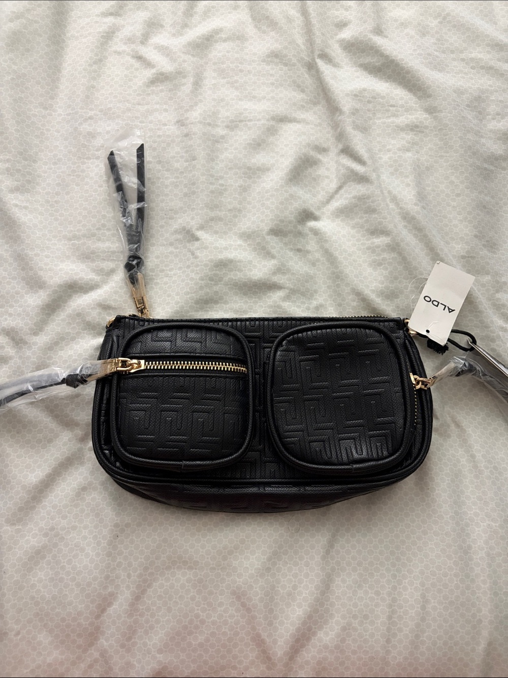 ALDO Black Textured‎ Double Pocket clutch with Gold Hardware